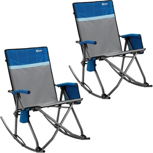 Portal Oversized Folding Rocking Camping Chair Portable Outdoor Rocker with High Back Hard Armrests Carry Bag, Supports 400 lbs(2 Pack-grey/Blue)