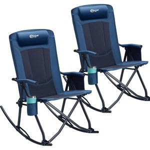 Portal Oversized Folding Rocking Camping Chair Portable Outdoor Rocker with High Back Hard Armrests Carry Bag, Supports 400 lbs(2p-fabric Blue)
