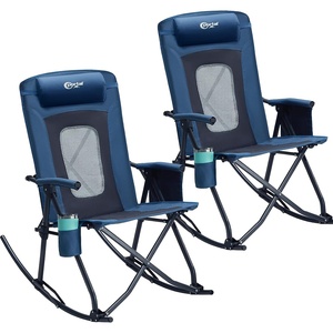 Portal Oversized Folding Rocking Camping Chair Portable Outdoor Rocker with High Back Hard Armrests Carry Bag, Supports 400 lbs(Blue)