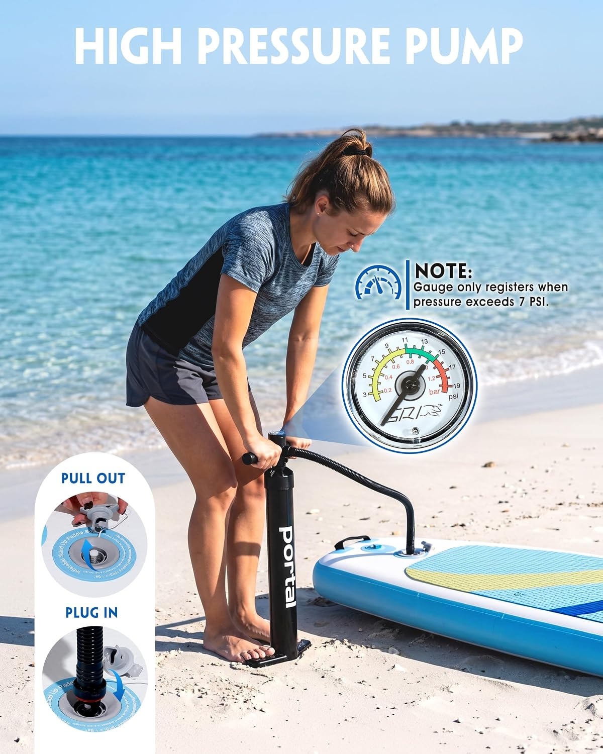 image:imagePORTAL SUP Inflatable Paddle Board for Adults 106 Stand Up PaddleboardNonSlip Deck Blow up Paddle Boards with Adjustable Paddle Carry Bag and Repair KitOcean Blue