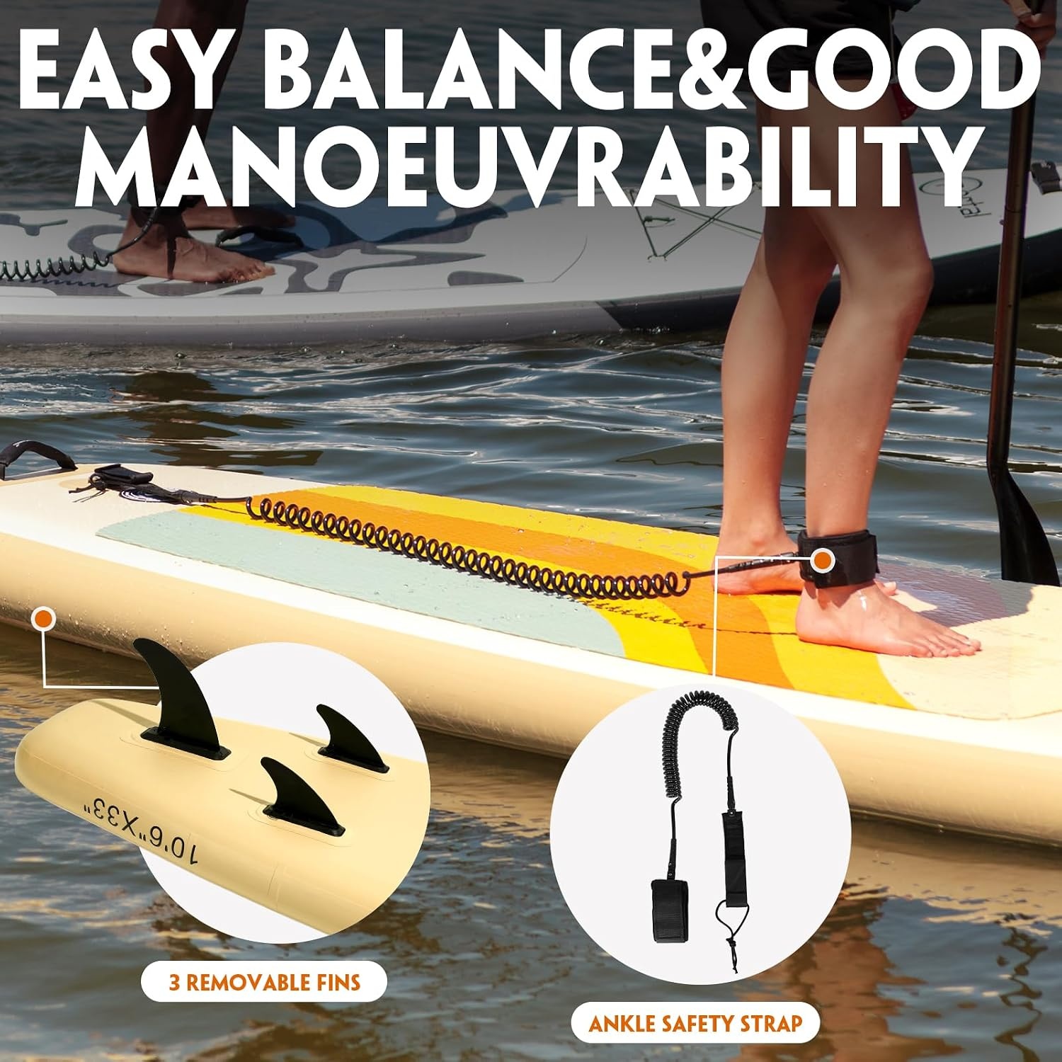 image:imagePORTAL SUP Inflatable Paddle Board for Adults 106 Stand Up PaddleboardNonSlip Deck Blow up Paddle Boards with Adjustable Paddle Carry Bag and Repair Kit10ft Beige