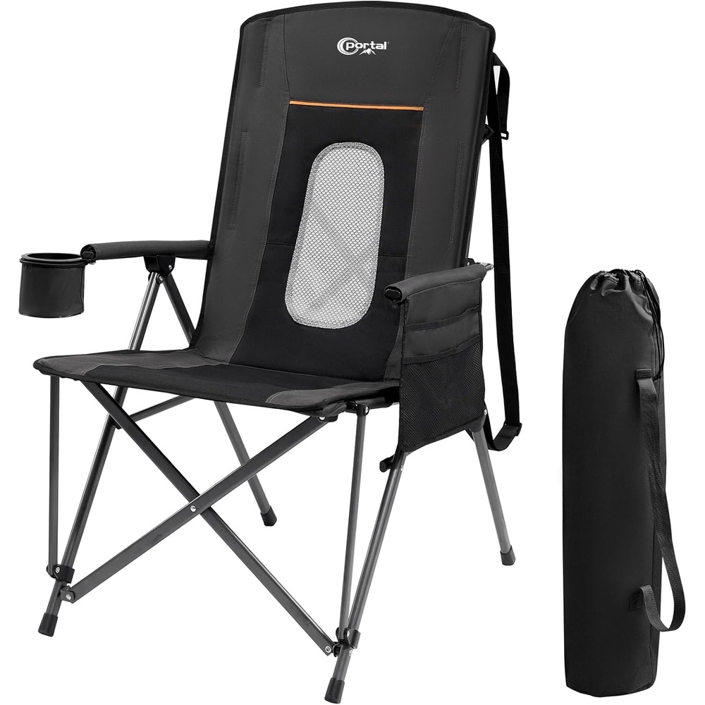 image:imagePORTAL Oversized Folding Camping Chair High Back Portable Lawn Chairs for Adults Outdoor Sports with Hard Armrest Cup HolderSupports 400LBS BlackBlack