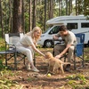 Portal Folding Director Chair with 2-Way Rotating Side Table, Heavy Duty 300 lb Camping Chair with Swivel Tray & Cup Holder, Ergonomic Mesh Back Portable Outdoor Seat for RV, Tailgating & Lawn, Grey(Blue)