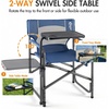 Portal Folding Director Chair with 2-Way Rotating Side Table, Heavy Duty 300 lb Camping Chair with Swivel Tray & Cup Holder, Ergonomic Mesh Back Portable Outdoor Seat for RV, Tailgating & Lawn, Grey(Blue)