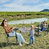 Portal Folding Director Chair with 2-Way Rotating Side Table, Heavy Duty 300 lb Camping Chair with Swivel Tray & Cup Holder, Ergonomic Mesh Back Portable Outdoor Seat for RV, Tailgating & Lawn, Grey(Grey)