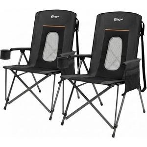 PORTAL Oversized Folding Camping Chair High Back Portable Lawn Chairs for Adults Outdoor Sports with Hard Armrest Cup Holder，Supports 400LBS Black(Black 2 Packs)