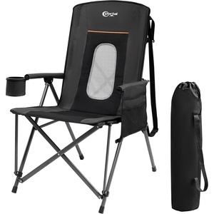 PORTAL Oversized Folding Camping Chair High Back Portable Lawn Chairs for Adults Outdoor Sports with Hard Armrest Cup Holder，Supports 400LBS Black(Black)