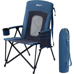 PORTAL Oversized Folding Camping Chair High Back Portable Lawn Chairs for Adults Outdoor Sports with Hard Armrest Cup Holder，Supports 400LBS Black(Blue)