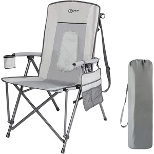 Portal Oversized Quad Folding Camping Chair High Back Cup Holder Hard Armrest Storage Pockets Carry Bag Included, Support 300 lbs (Dark Grey)
