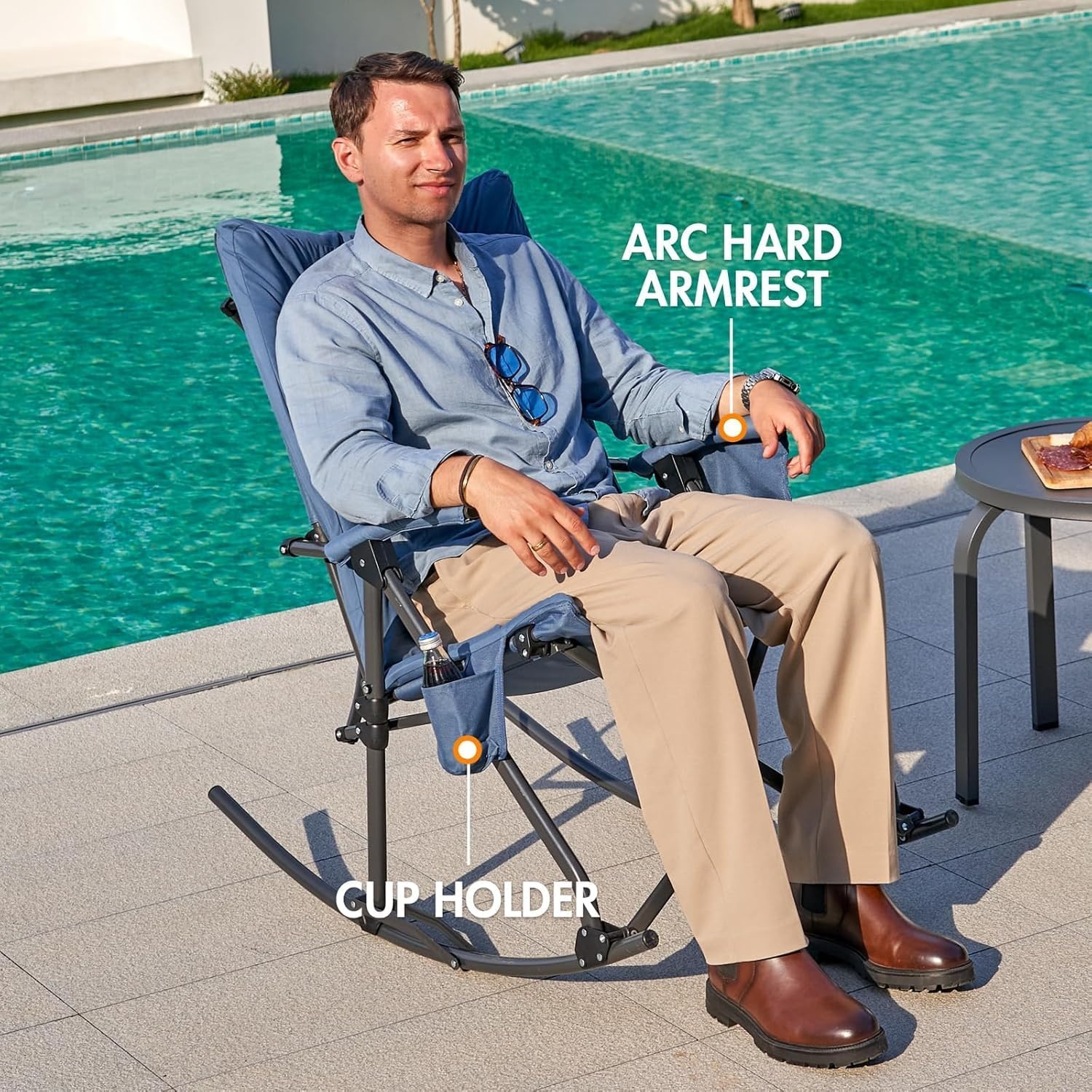 image:imagePortal Thick Padded Folding Rocking Camping Chair Outdoor 400 LBS Folding Rocking Camping Chair Thick Padded Recliner Portable Rocker for Patio Porch Backyard Living Room2 Packblue
