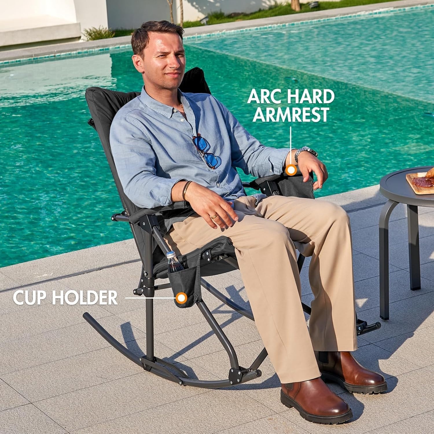 image:imagePortal Thick Padded Folding Rocking Camping Chair Outdoor 400 LBS Folding Rocking Camping Chair Thick Padded Recliner Portable Rocker for Patio Porch Backyard Living Room2 Packblack