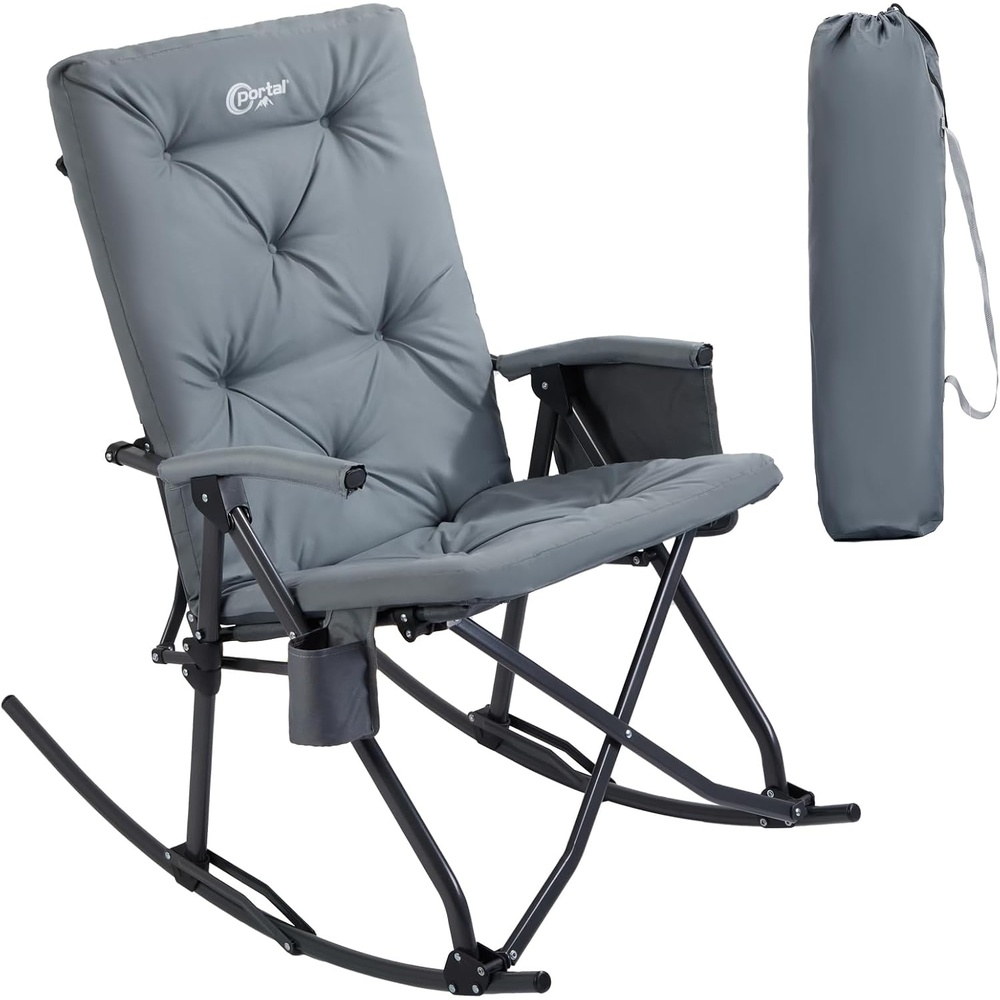 image:imagePortal Thick Padded Folding Rocking Camping Chair Outdoor 400 LBS Folding Rocking Camping Chair Thick Padded Recliner Portable Rocker for Patio Porch Backyard Living Room1 Packgrey