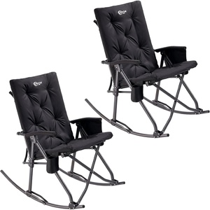 Portal Thick Padded Folding Rocking Camping Chair Outdoor 400 LBS | Folding Rocking Camping Chair Thick Padded Recliner Portable Rocker for Patio Porch Backyard Living Room(2 Pack-black)