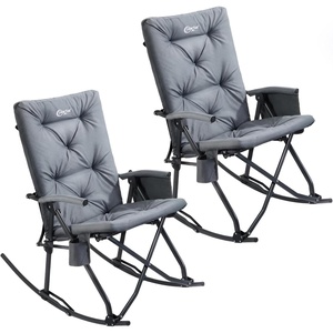 Portal Thick Padded Folding Rocking Camping Chair Outdoor 400 LBS | Folding Rocking Camping Chair Thick Padded Recliner Portable Rocker for Patio Porch Backyard Living Room(Deep Grey02)