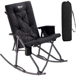 Portal Thick Padded Folding Rocking Camping Chair Outdoor 400 LBS | Folding Rocking Camping Chair Thick Padded Recliner Portable Rocker for Patio Porch Backyard Living Room(Black)