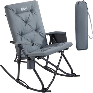 Portal Thick Padded Folding Rocking Camping Chair Outdoor 400 LBS | Folding Rocking Camping Chair Thick Padded Recliner Portable Rocker for Patio Porch Backyard Living Room(1 Pack-grey)