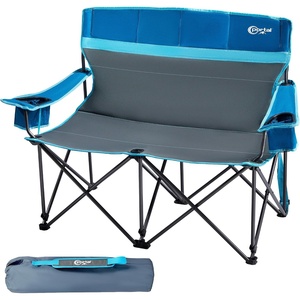 Portal 2 Person Camping Loveseat Folding Double Duo Camp Chair for Adults High Back Outdoor, Support 500 lbs, Blue